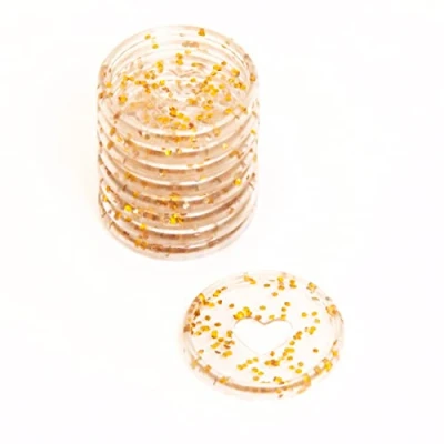 Afbeelding van Craftelier 9 stuks Glitterdiskettingringen van kunststof M met gestanst hart, voor scrapbooking, planners, dagboeken, notitieboeken of albums, stuks, 35 mm, goudkleurig