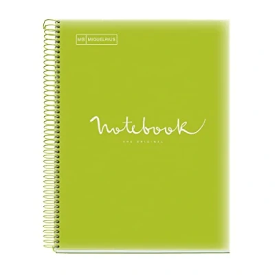 Afbeelding van Miquelrius Notitieboek Emotions A4, 160 vellen, 90 g/m², geruit 5 x mm, 8 gekleurde strepen, microgeperforeerde spiraal, polypropyleen deksel, 4 boren, limoengroen