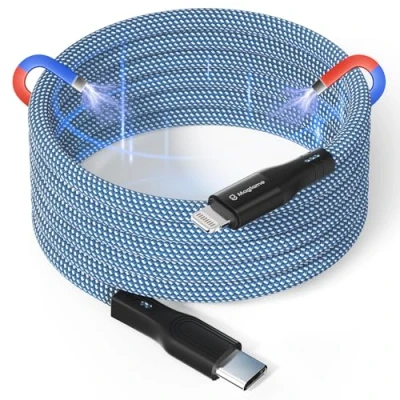 Afbeelding van Magtame Magnetische USB C naar Lightning kabel, coiled, 1,5 m, MFi gecertificeerd type kabel voor telefoon, gevlochten snellaadkabel iPhone 14, 13, 12, 11 Pro, Max, XR, XS, X 8