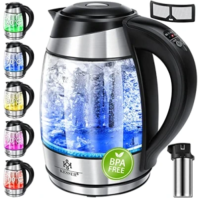 Afbeelding van KESSER® 1,8L Roestvrijstalen Waterkoker met theezeef en kalkfilter LED verlichting Kleur afhankelijk van de temperatuurkeuze 60, 70, 80, 90, 100 C