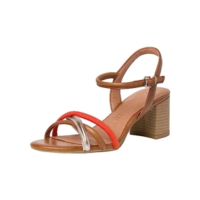 Afbeelding van Marco Tozzi Sandalen, Dames, Maat: 41, Cognac comb Leer/ synthetisch
