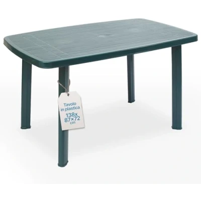 Afbeelding van Tomaino Vierkante tuintafel van kunststof, externe kunststof tafel voor 6 plaatsen met afneembare poten en gat parasol, New Green