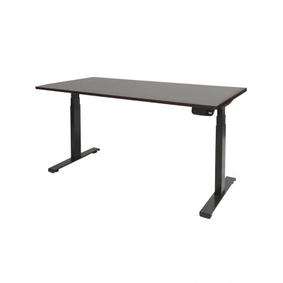 Afbeelding van Dextro plus zit/sta 180x90cm, electrisch hoogte verstelbare werkplek, T poot frame. Frame kleur zwart (RAL9005) en blad Logan eiken.