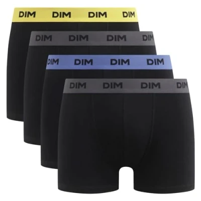 Afbeelding van Dim Boxershorts voor heren, mix en kleuren, katoen, stretch, 4 stuks, Zwarte riem geel/blauw/grijs, S