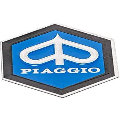 Afbeelding van Piaggio Embleem Zeshoekig Cascade Aluminium, Zelfklevend 31 X 36 Mm Voor Vespa Px T5 Enz.