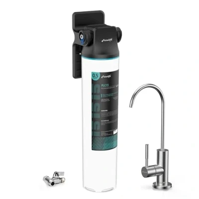 Afbeelding van Frizzlife SW15F Waterfiltersysteem voor onder de gootsteen met kraan van geborsteld nikkel, NSF/ANSI 53&amp;42 gecertificeerd, vermindert 99,99% lood, chloor, slechte smaak &amp; geur, 16K gallons, 0,5 Micron