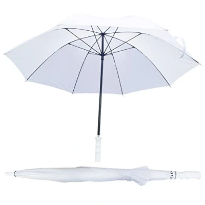 Afbeelding van Grote Witte Plastic Handvat Paraplu Golf Stijl Brolly Bruiloft Bruidsfeest Mode Polyester Luifel Stok Vouwen, Wit, M