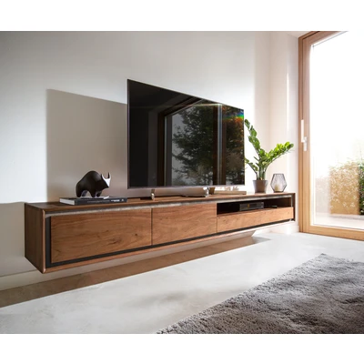 Afbeelding van Tv meubel Stonegrace acacia bruin steenfineer 240 cm 2 deuren laden 1 legplank zwevend
