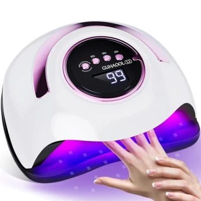 Afbeelding van GUHAOOL 180W nageldrogerlamp, UV lamp voor gelnagels, nagels professioneel met handvat, 4 timerinstellingen, sensor LCD display, afneembare voet, nageldroger alle nagellakken, wit