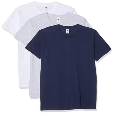 Afbeelding van Fruit of the Loom Heren T Shirt Valueweight Tee, 3 Pack, Veelkleurig (Heather Grey/White/Navy Hw), XL