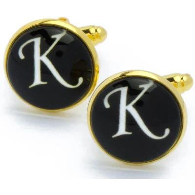 Afbeelding van Manchetknopen Letters Initialen Letter K Goud Zwart
