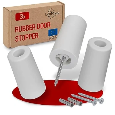 Afbeelding van LouMaxx Deurstopper voor het vastschroeven van rubber, zwart, rubberen stoppers, deurstopper, buffers, de perfecte bescherming tegen deurslagen (wit, Ø40 mm x 75 mm)