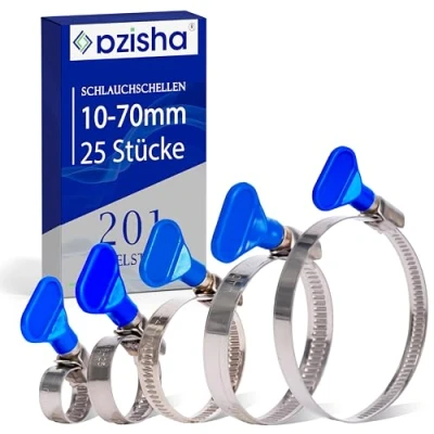 Afbeelding van roestvrijstalen slangklemmen, 25 40 mm, met 9 mm band, industriële kwaliteit, klemmen voor zwembadslang, zandfilterinstallatie, vijver en tuinslang (10 70mm With Blue Handle)
