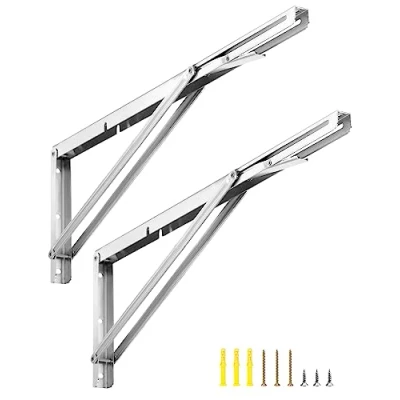 Afbeelding van QWORK® 2 stuks 600 mm roestvrijstalen heavy duty inklapbare beugel, ruimtebesparende beugel voor doe het zelf werkbank, draagvermogen 150 kg