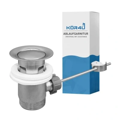 Afbeelding van kör4u afvoergarnituur met trekstang maat 1 1/4 inch, chroom, voor wastafel en wastafel, trekstangset, afvoerventiel stop