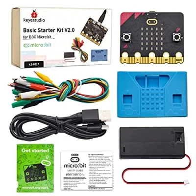 Afbeelding van KEYESTUDIO Basic Starter Kit voor BBC Micro bit V2, grafische programmering ingebouwd Bluetooth kompas, bewegingsdetectie, LED displaycodering kinderen tieners + batterijhouder en USB kabel microbit