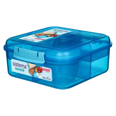 Afbeelding van Sistema 41685 Bento Cube Box met Fruit / Yoghurtpot, 1,25 liter Munt/Blauw/Roze