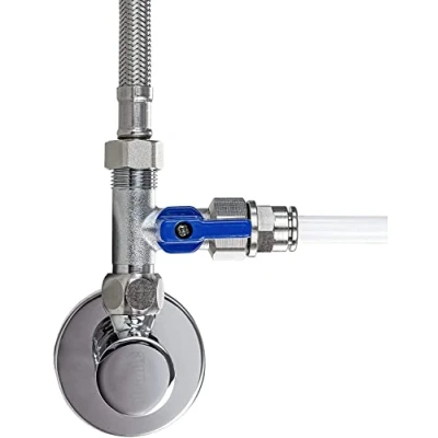 Afbeelding van Afsluitkraan, afsluitventieladapter T stuk, 3/8 inch AG x 6 mm ÜM voor het aansluiten van waterfilter, omgekeerde osmose, koffiezetapparaat, side by koelkast