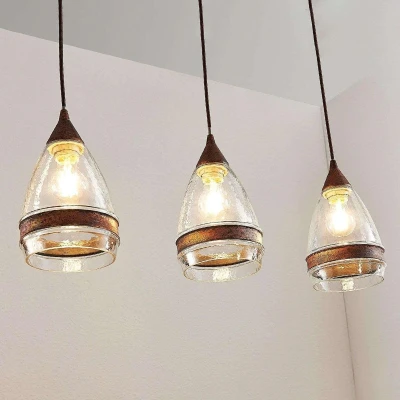 Afbeelding van Lindby hanglamp 3 lichts metaal, glas H: 25.8 cm E27 roestbruin, helder