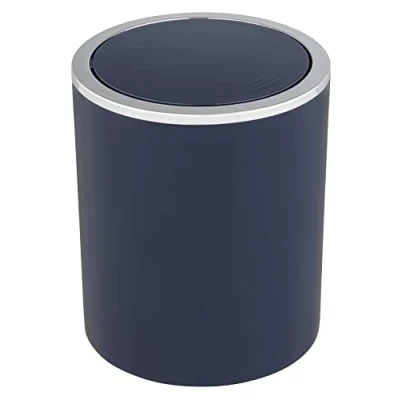 Afbeelding van WENKO Cosmetica emmer Inca, inhoud 2 liter, afvalemmer voor gastentoilet, vuilnisbak met klapdeksel op de badkamer, kleine van kunststof, BPA vrij, Ø 14 x 16,8 cm, donkerblauw