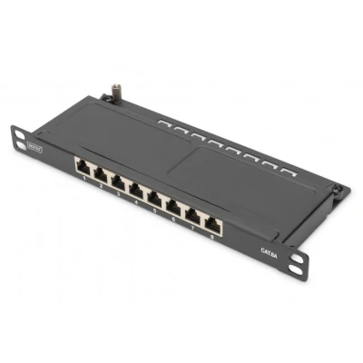 Afbeelding van CAT 6A Patch Panel, afgeschermd, 8 poorts 1/2U, 10&quot;, rekbevestiging, zwart RAL 9005