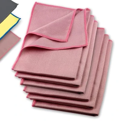 Afbeelding van Raamdoek streepvrij, premium microvezel glasdoek (6 stuks, 60 x 40 cm, rood) glazen poetsdoeken autodoek voor binnen en buiten Roze