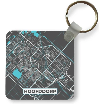 Afbeelding van Sleutelhanger Uitdeelcadeautjes Stadskaart Hoofddorp Grijs Blauw Plastic
