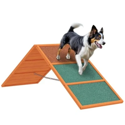 Afbeelding van PawHut Hunde Agility Steg Ausrüstung für mit klappbare Brücke, rutschfeste Oberfläche höhenvertstellbar Gerät Garten, 173 x 59 66 cm, Orange