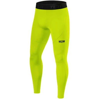 Afbeelding van TCA Youth Boys&#039; Compression Leggings Athletic Base Layer Tights Thermal Pants Boys Sports for Kids Lime Punch, 10 12 Years