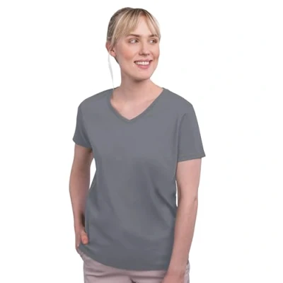 Afbeelding van HRM Luxe T shirt voor dames, met V hals van 100% biologisch katoen, basic wasbaar tot 60 C, hoogwaardige en duurzame damestops, stone, L