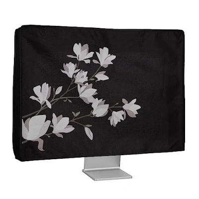 Afbeelding van kwmobile stoffen beschermhoes voor Monitor geschikt 24 26&quot; Afdekhoes van linnen In taupe / bruin zwart Magnolia design