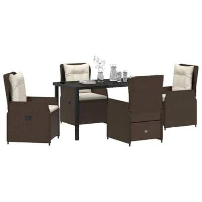 Afbeelding van vidaXL 5 Delige Tuin Eetset Bruin Poly Rattan