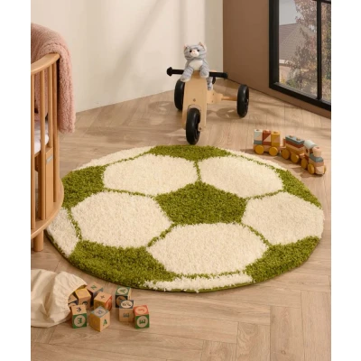 Afbeelding van Rond Vloerkleed Kinderkamer Voetbal Crème/groen 100 Cm