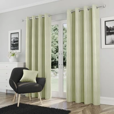 Afbeelding van Enhanced Living Goodwood Green Thermisch Geïsoleerd, Energiebesparend, Blockout/Dimout Oogje Paar Gordijnen met Horizontaal Golfpatroon 229 x 183 cm