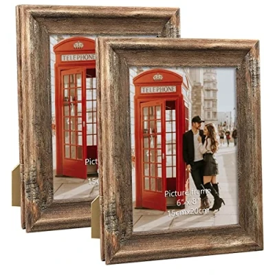 Afbeelding van PETAFLOP Rustieke fotolijst 15 x 20 cm set van 2, wand en tafelfotolijst, bruin