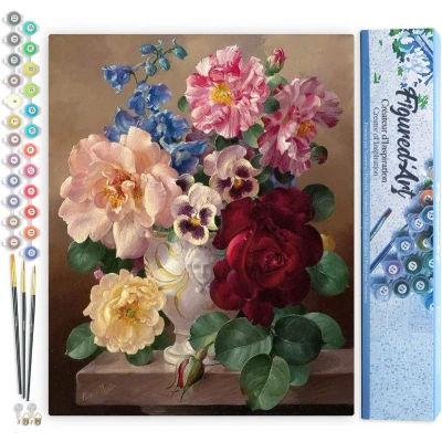 Afbeelding van Figured&#039;Art Schilderen op Nummer Volwassenen canvas Mooi Boeket Handwerk acrylverf Kit DIY Compleet 40x50cm zonder frame