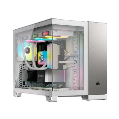 Afbeelding van CORSAIR 2500X Kleine Toren mATX PC Behuizing met Twee Kamers Panoramisch Gehard Glas Omgekeerd Aansluiting Moederbord Compatibel Geen Fans Inbegrepen Wit/Aluminium Satijngrijs