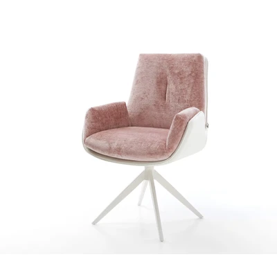 Afbeelding van DELIFE Draaistoel Clea Flex materiaalmix echt leer wit rosé kruisframe breed 360 draaibaar rocker functie