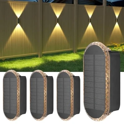 Afbeelding van Ellasay Zonnelampen voor Buiten Tuin: 3 kleuren (3000K/4000K/6500K) muurverlichting op &amp; neerwaarts wandlampen IP65 waterdicht hek tuin terras oprit (4 stuks)