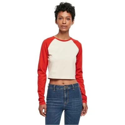 Afbeelding van Urban Classics Cropped Retro Baseball Longs Longsleeve, Dames, Maat: 4XL, Whitesand hugered