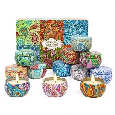 Afbeelding van Geurkaarsen geschenken voor vrouwen, 12 stuks 70 ml natuurlijke sojawas langdurige draagbare reizen tin aromatherapie kaarsen thuis geparfumeerd, verjaardagscadeaus haar, kerstcadeaus,