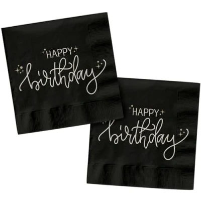 Afbeelding van Folat Crème noir servetten happy birthday 20 stuks