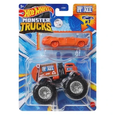 Afbeelding van Hot Wheels Monster Trucks Toy Vehicle Truck Will Trash It All + Station Wagon Orange voor kinderen vanaf 3 jaar