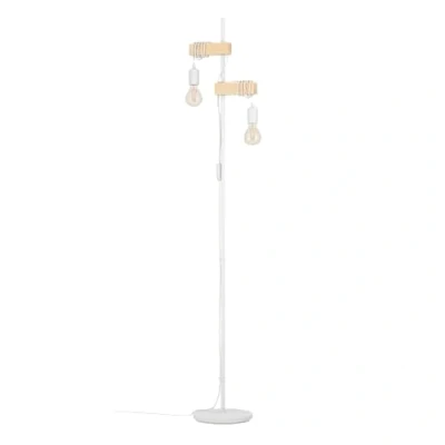 Afbeelding van EGLO Townshend vloerlamp, 2 lichts vintage woonkamerlamp in industrieel ontwerp, staande lamp retro van staal en hout, kleur wit, bruin, FSC gecertificeerd, E27 fitting, incl. schakelaar
