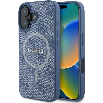 Afbeelding van Guess GUHMP16SG4GFRB iPhone 16 6.1&quot; blauw/blauw hardcase 4G Ring Classic Logo MagSafe