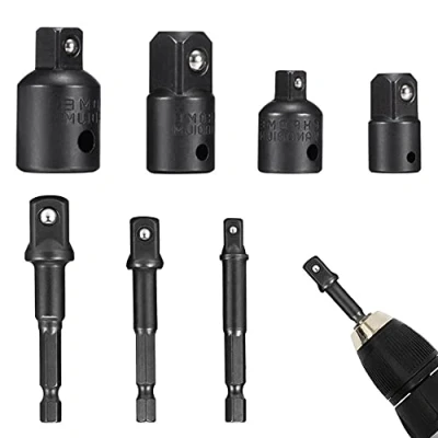 Afbeelding van Boor Socket Adapter en Impact 3 inch Verlengstuk Set 4 Delige Drive Converter Reducer Air Dopsleutelset + 1/4&quot;3/8&quot; 1/2&quot;Hex Shank Boormoer Driver Bit