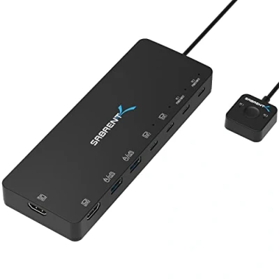 Afbeelding van SABRENT KVM switch, 2 poorts USB C ingangen, poorten uitgangen met 60 W PD HDMI 4K @60Hz voor monitor, laptop, pc, printer, scanner, muis, toetsenbord LED apparaatschermen (USB CKDH)