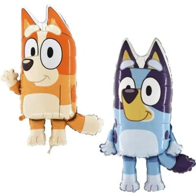 Afbeelding van Toyland® pakket van 2 32 inch Bluey folieballonnen 1 x &amp; Bingo vormige karakterfolieballonnen