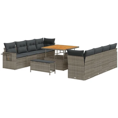 Afbeelding van vidaXL 11 delige ligbedset met kussens in grijs poly rattan en acacia