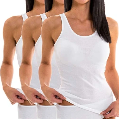 Afbeelding van HERMKO 1310 Tanktop voor dames, verpakking van 3 stuks, 100% biologisch katoen, wit, 36/38 NL